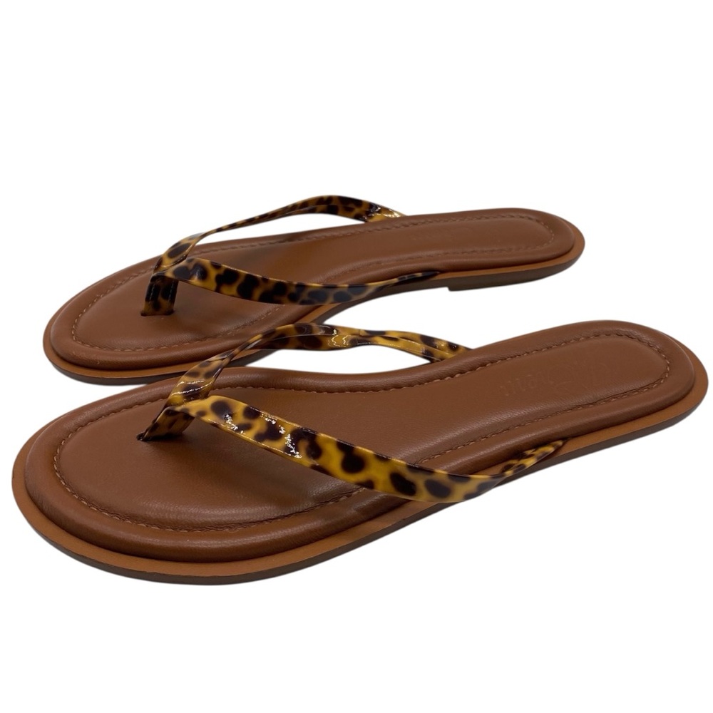 J. Crew Womens Shoes Leather Thong Sandals 6 Leopard Flat Casual Italy Slip On